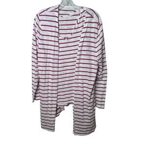 Chico’s Women’s 2 (Large 12-14) Striped Cardigan Tank Set Pink White Modal Blend